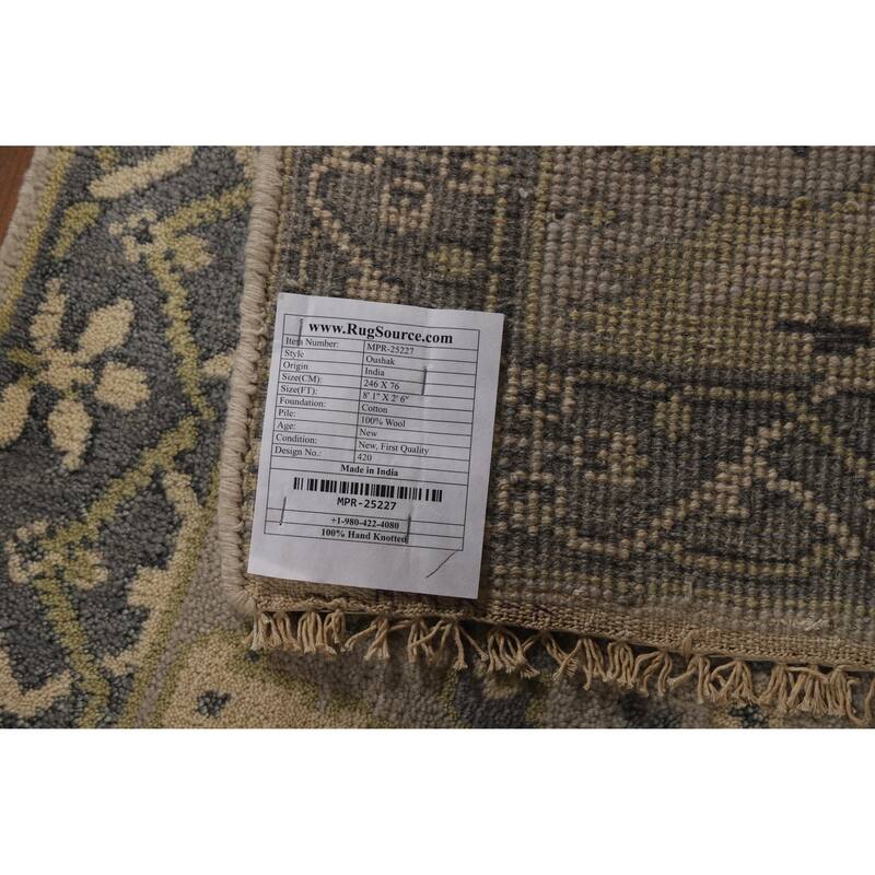 All-Over Gray Oushak Oriental Runner Rug Hand-Knotted Wool Carpet - 2'6"x 8'1"