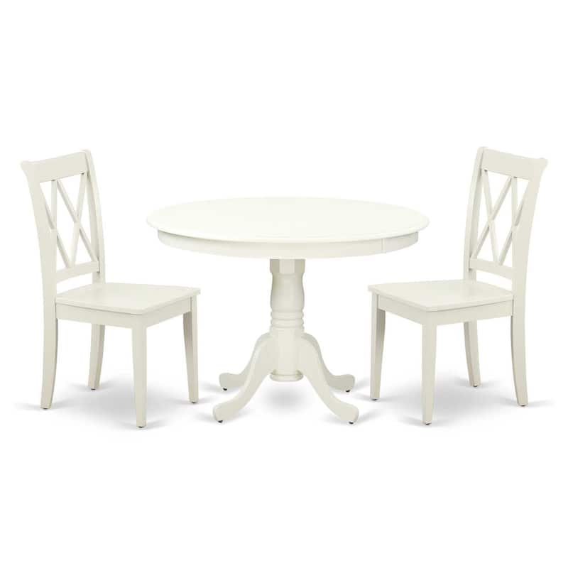 Round Dining Set 3pc - 42 Inch Table & 2 Gothic X Back Chairs - Home Kitchen Furniture