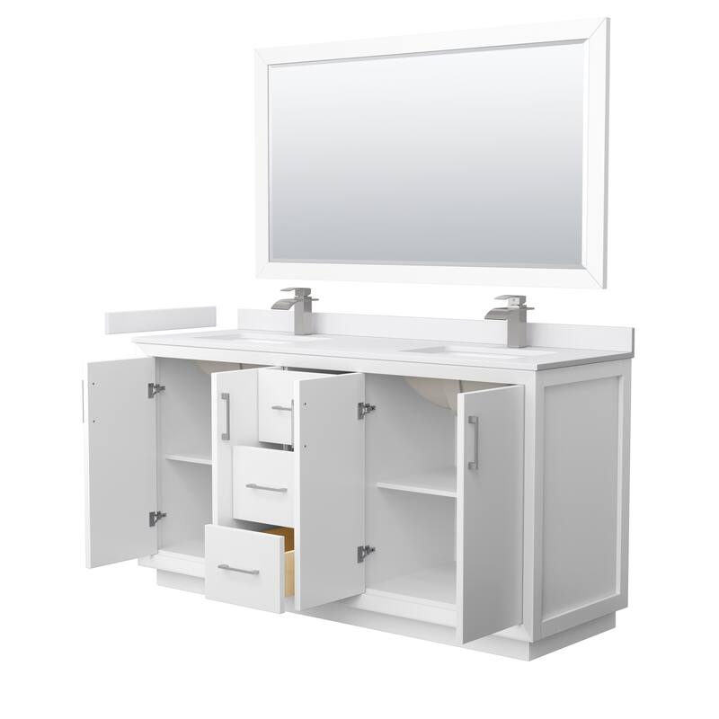 Strada 66-Inch Double Vanity Set, Cultured Marble Top, 58-Inch Mirror