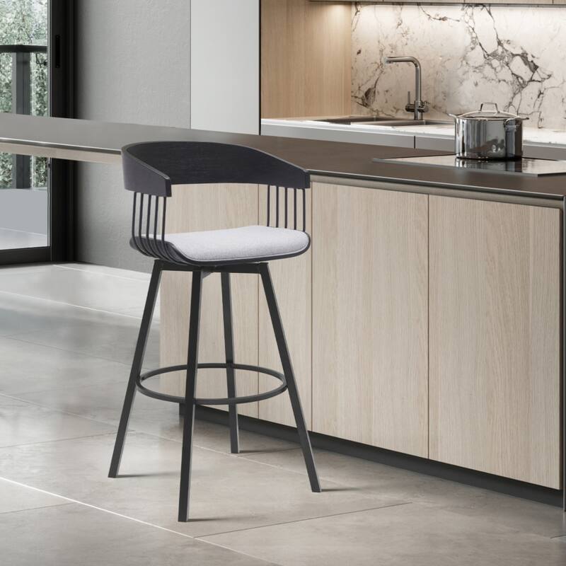 Modern Swivel Bucket Seat Bar Stool with Footrest and Armsrest Metal Frame for Kitchen Island