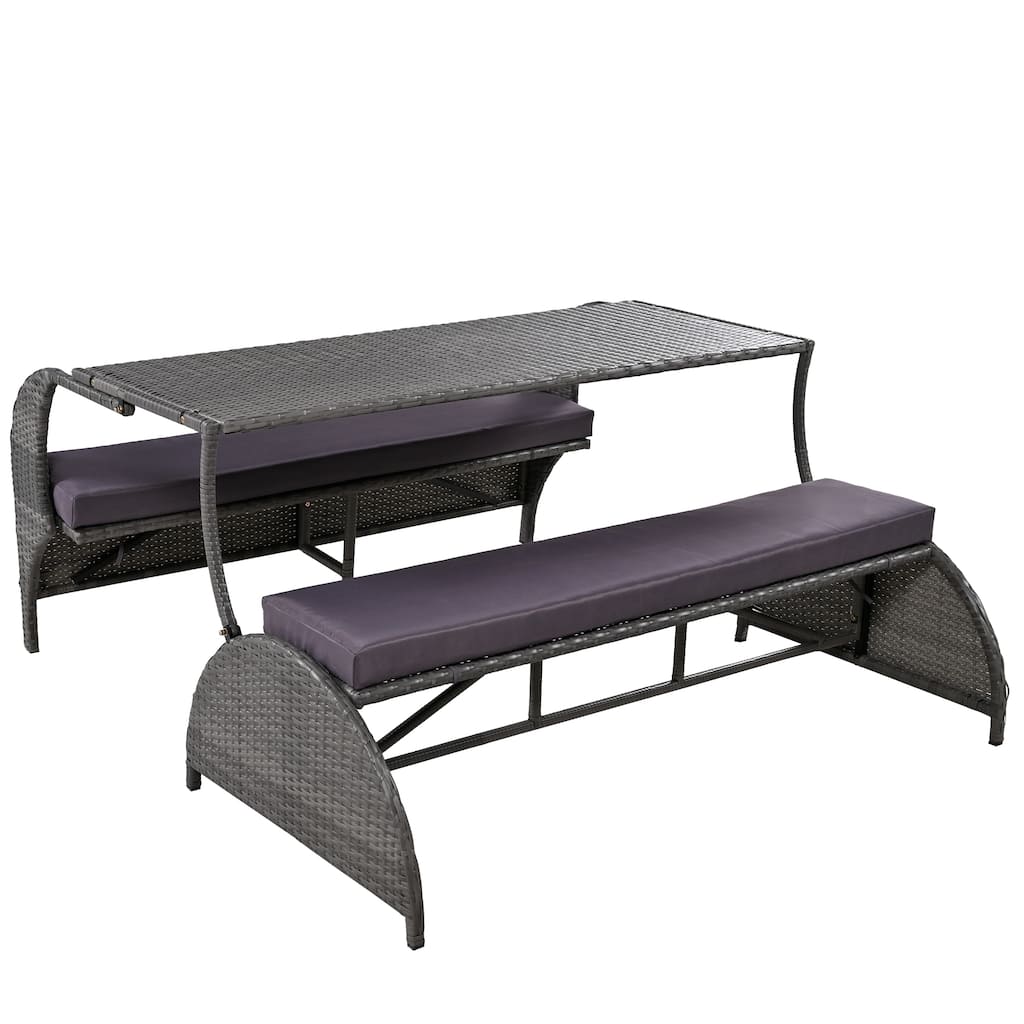 2-in-1 Convertible Picnic Upholstered Portable Bench Table