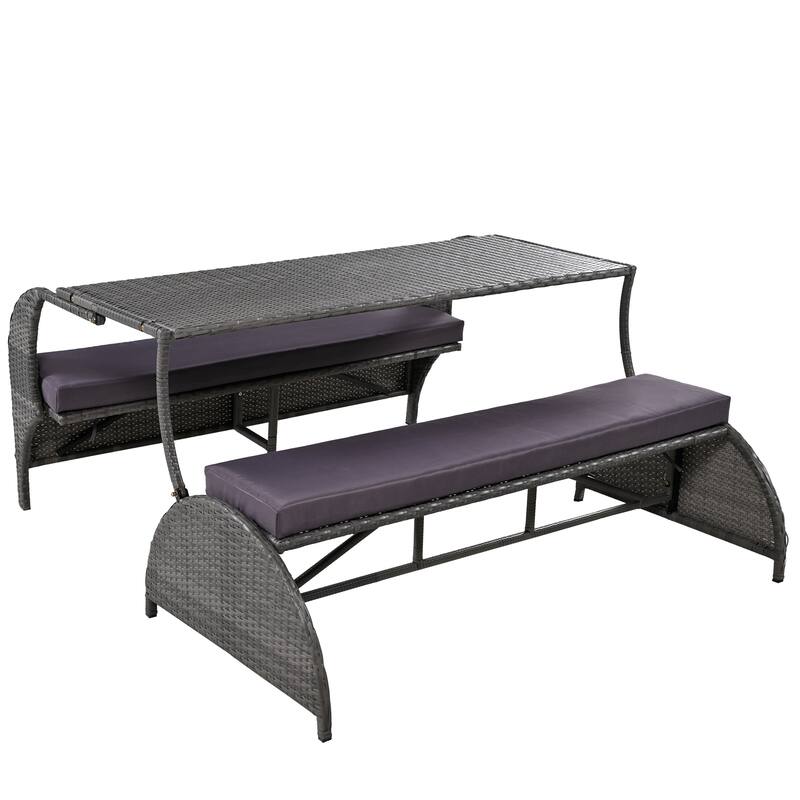 2-in-1 Convertible Picnic Upholstered Portable Bench Table - Gray