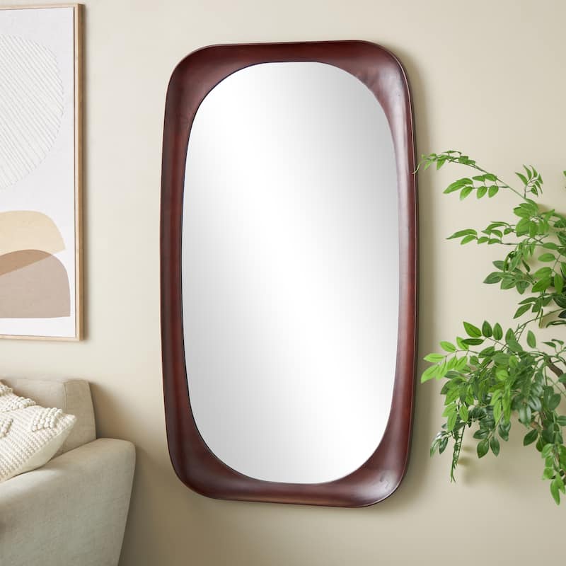 Wood Oval Wall Mirror - Dark Brown or Brown - Roche River Decor