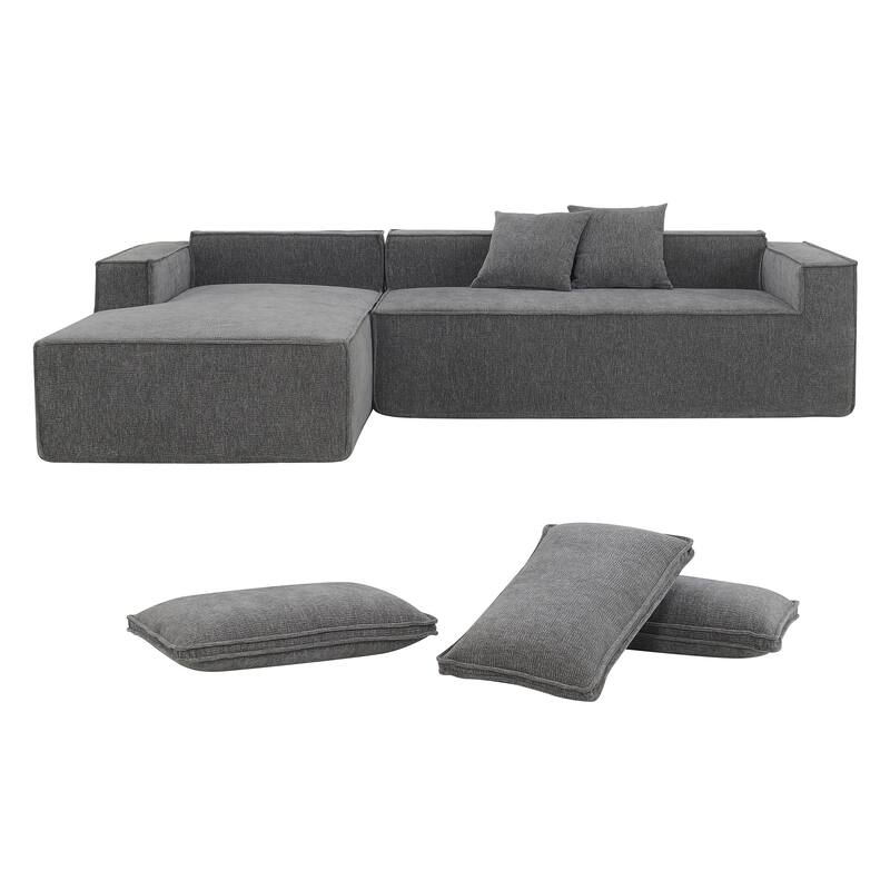 111.5" Chenille Modular Sectional Sofa with Pocket Springs and No Assembly, L-Shaped 4-Seater