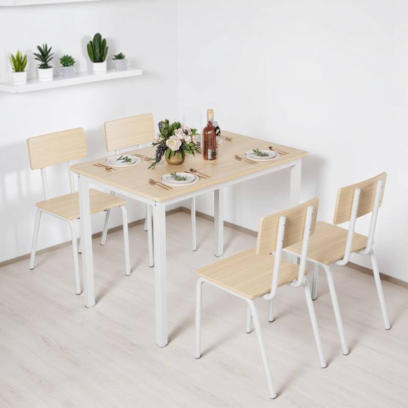 5-Piece Dining Table Set for 4, 43" MDF Table with Metal Frame and Chairs, Space-Saving Kitchen Set, Easy to Clean & Assemble - Oak