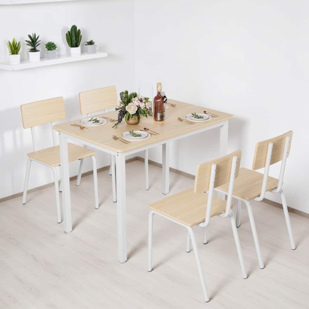 5-Piece Dining Table Set for 4, 43" MDF Table with Metal Frame and Chairs, Space-Saving Kitchen Set, Easy to Clean & Assemble