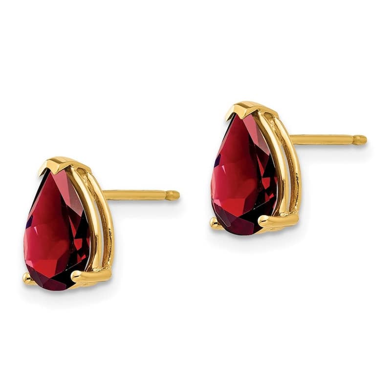 Curata 14k Yellow Gold 9x6mm Pear Garnet Stud Earrings