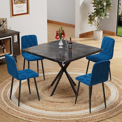 4PCS Velvet Dining Chairs With Metal Frame