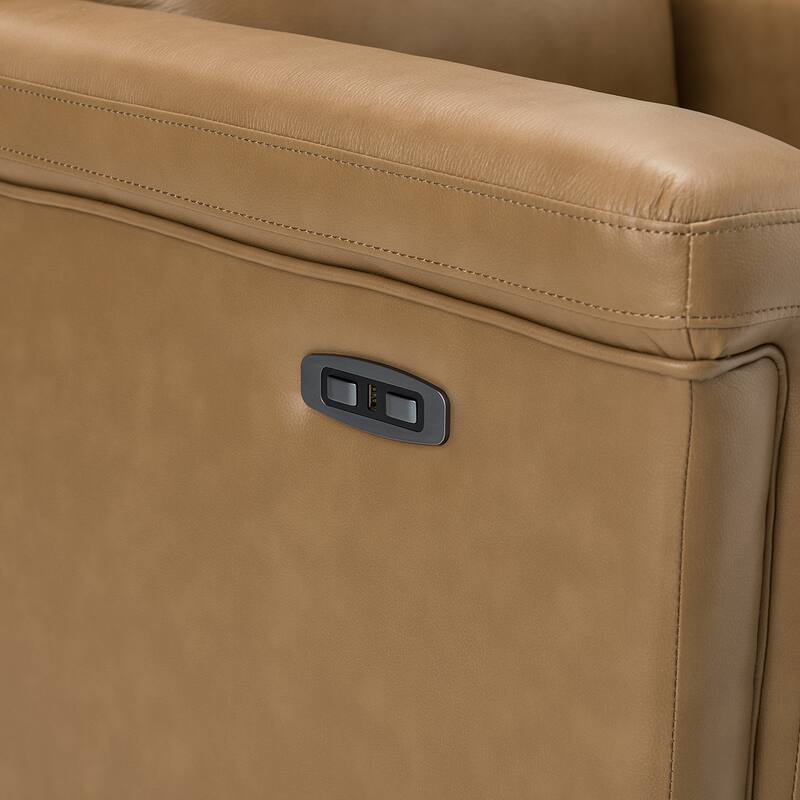 Alicia 34.65" Wide Contemporary Classic Genuine Leather Power Recliner With USB Port, Set of 2