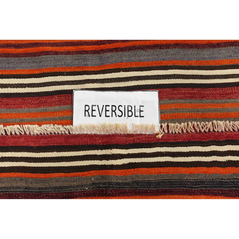 Hand Woven Oriental 100% Wool Carpet Southwestern Geometric Oranges & Rust Kilim Area Rug - 12' 8'' X 5' 3''