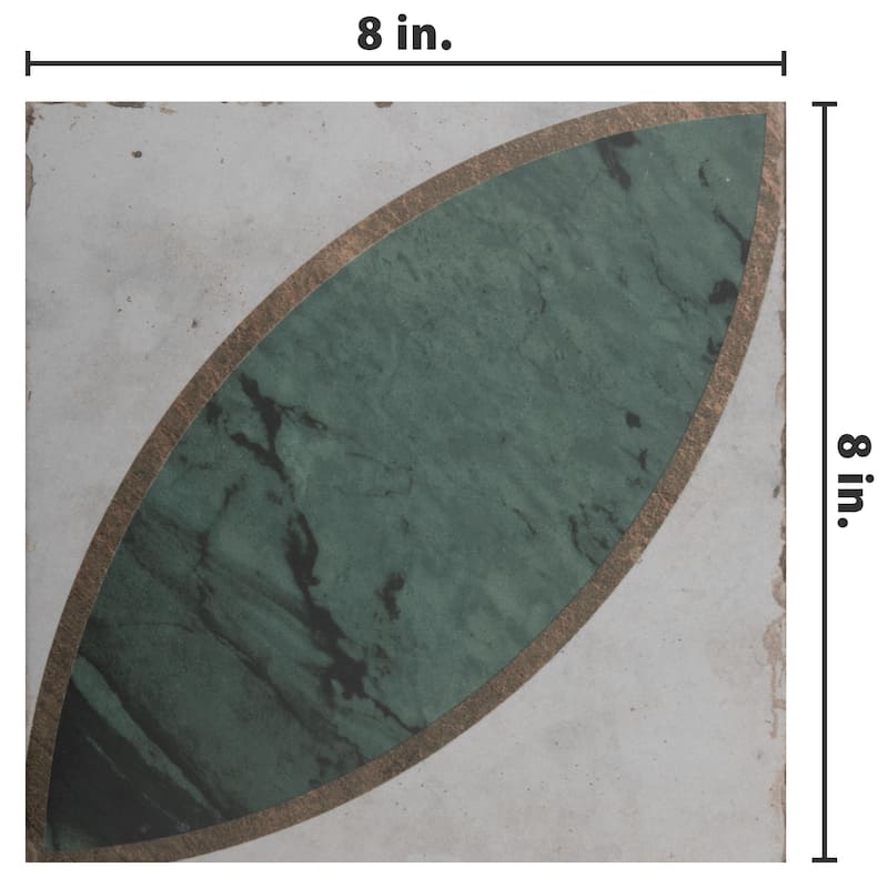 Merola Tile Renaissance Deco Emerald Mandorla 7-7/8" x 7-7/8" Porcelain Floor and Wall Tile