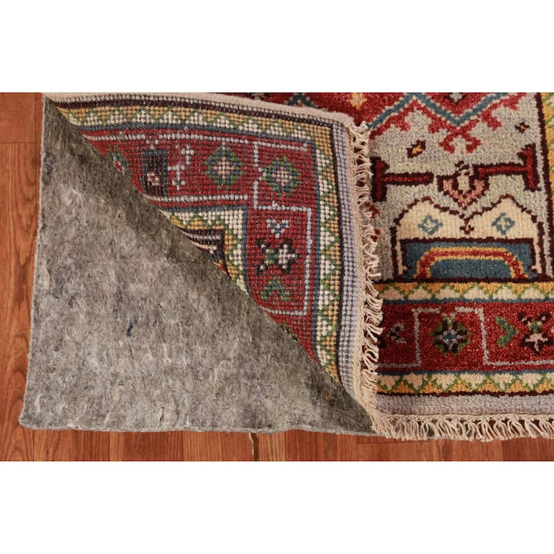 Hand Knotted Oriental 100% Wool Carpet Traditional Geometric Greys & Charcoal Heriz (serapi) Runner Rug - 7' 10'' X 2' 7''