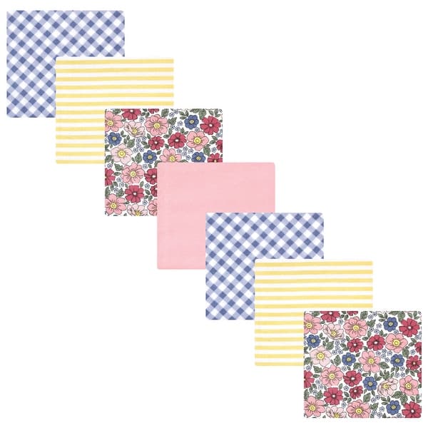 slide 1 of 1, Hudson Baby Infant Girl Cotton Rich Flannel Receiving Blankets Bundle, Pink Blue Pretty Floral, One Size One Size - Pink Blue Pretty Floral