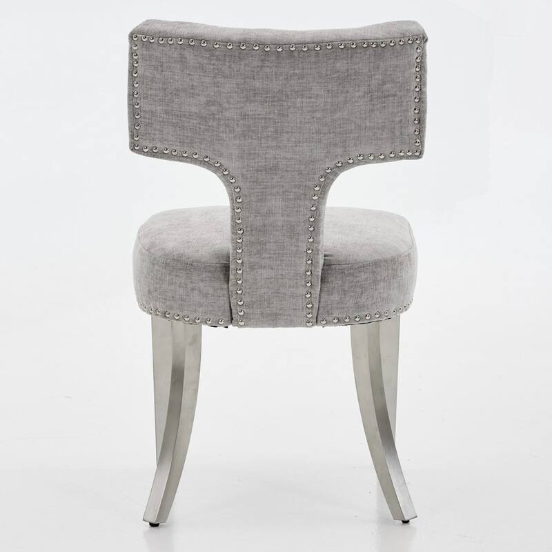Farmhouse Fabric Upholstered Accent Chair Curved Backrest with Copper Nails around