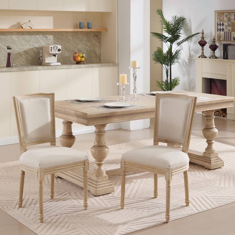 Set of 2 French Country Dining Chairs, Upholstered with T-Shaped Back