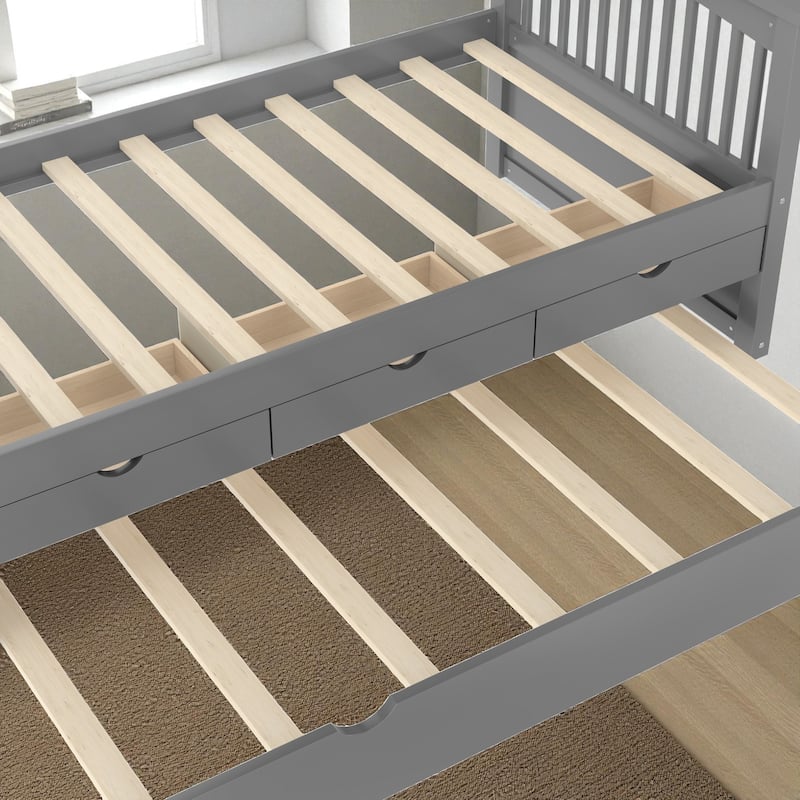 Twin Solid Wood Platform Bed with Drawers and Trundle, Space-Saving Daybed Frame with Storage, No Box Spring Needed
