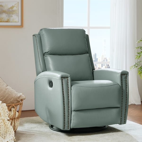 slide 2 of 113, Fiacro 30.31" Genuine Leather Wingback Swivel Rocker Recliner with Nailhead Trim