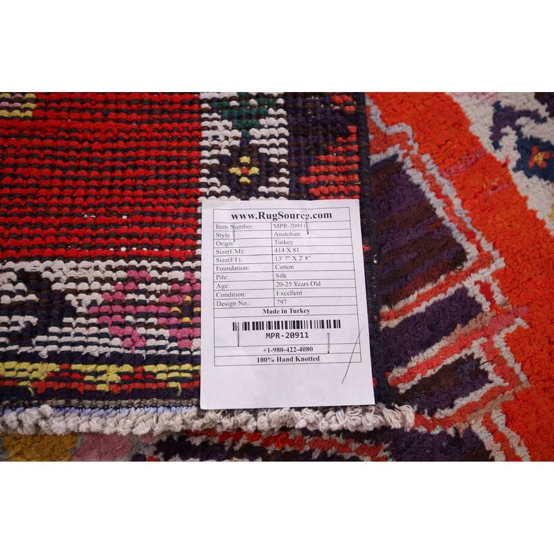 Anatolian Vintage Runner Rug Handmade Silk Carpet - 2'8"x 13'7"
