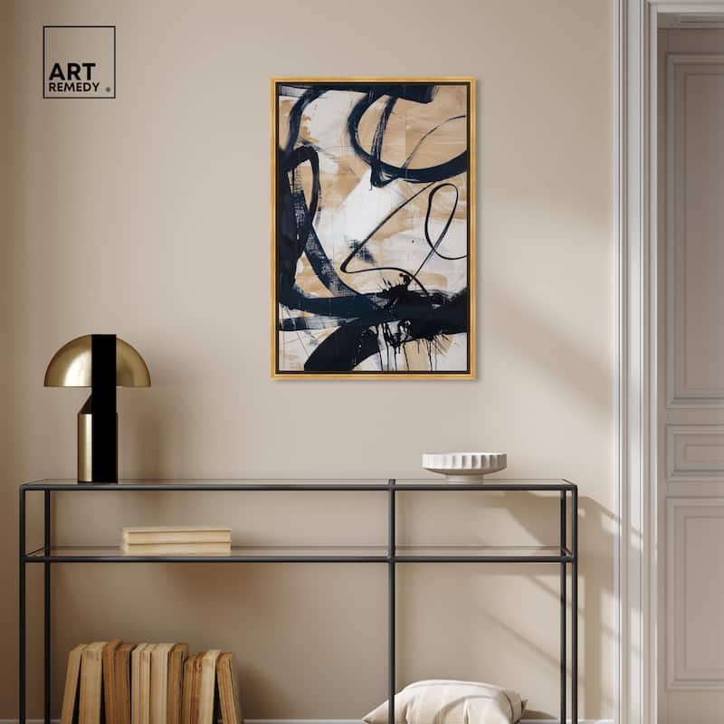 Art Remedy Flowing Framed Abstract Shapes 1 Piece Canvas Wall Art