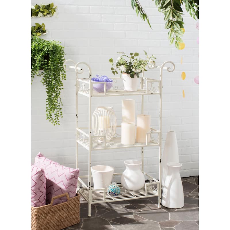 SAFAVIEH Outdoor Abigale Victorian Scroll Iron 3-Tier Shelf - 28"W x 12"D x 42"H - Antique