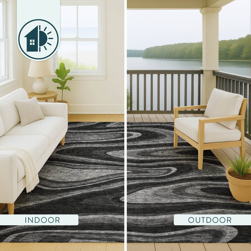 Machine Washable Indoor/ Outdoor Abstract Busey Chantille Rug