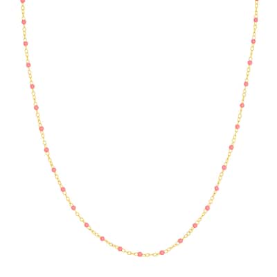Curata 14k Yellow Gold 18" Light Pink Enamel Bead Piatto Chain Necklace (Spring-ring)