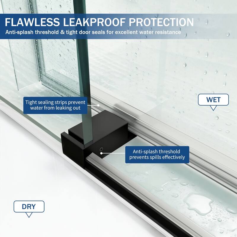 ABRUZZO 56-60" W x 76" H Frameless Soft-Closing Single Sliding Shower Door 1/4" (6mm) Explosion-Proof Tempered Glass
