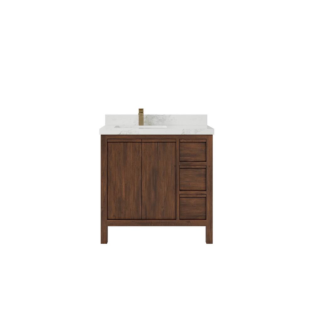 Willow Collections 36 in. W x 22 in. D Elizabeth Solid Teak Left Offset Sink Bathroom Vanity with Countertop