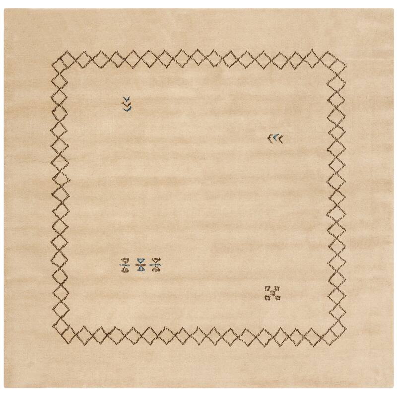 SAFAVIEH Handmade Himalaya Poppy Border Modern Hand-spun Wool Rug - 6' Square - Beige/Multi