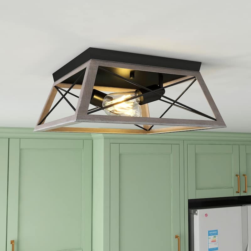 2 Light Caged Square/Rectangle Flush Mount Fixture