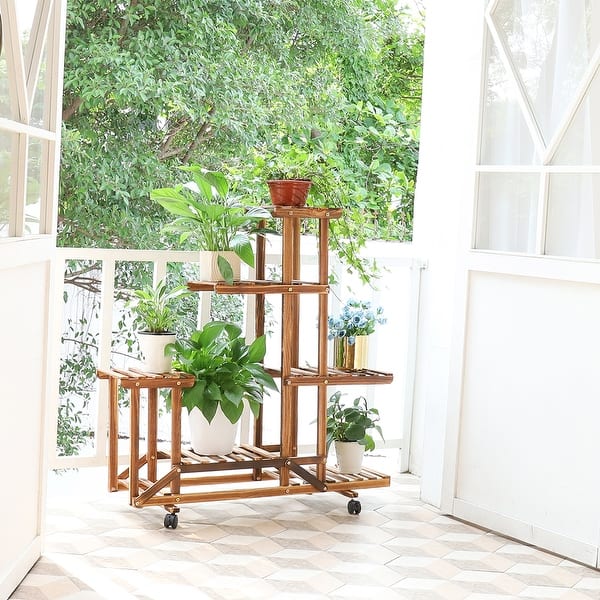 6 Tier Multi-Tiered Solid Wood Plant Stand with Wheels - On Sale - Bed Bath  & Beyond - 35458866