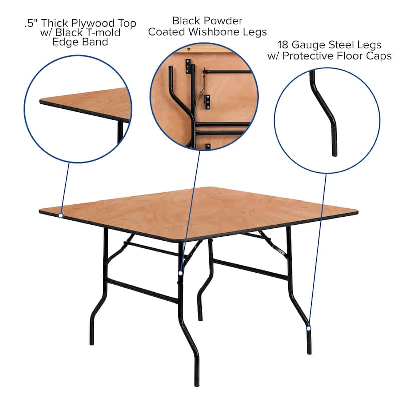 48-inch Square Wood Folding Banquet Table