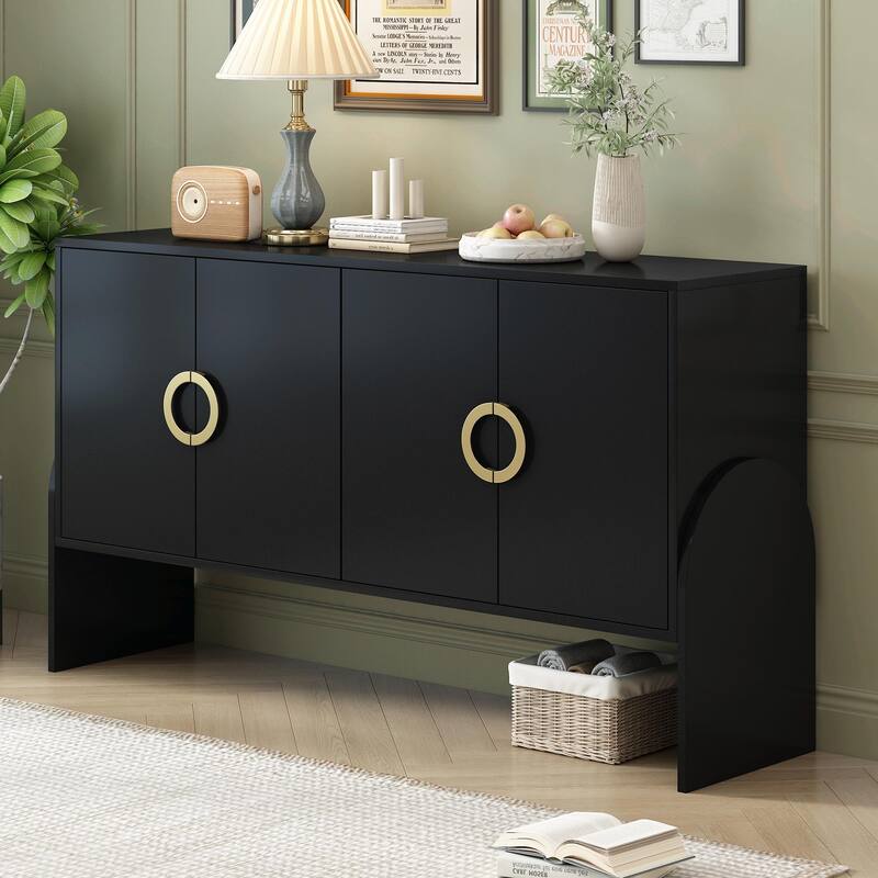 Four-Door Metal Handle Storage Cabinet - Black