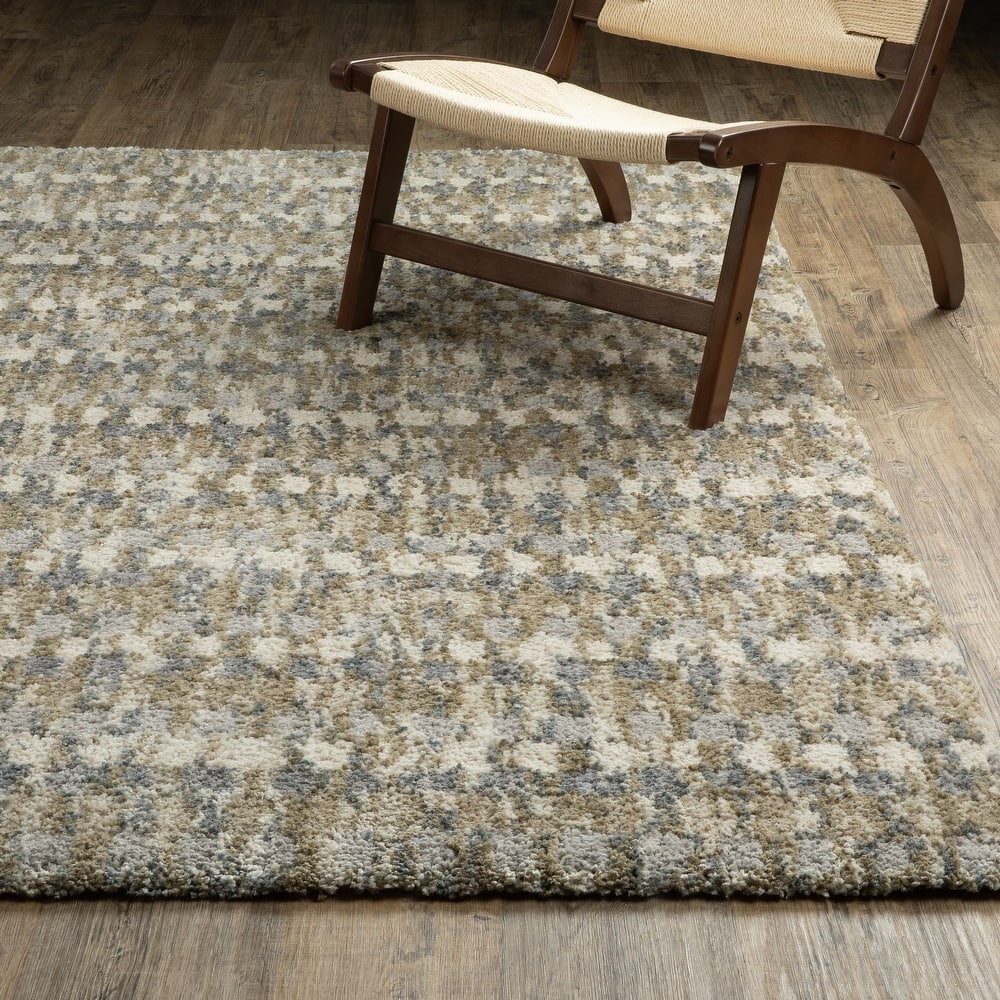 Archer Mottled Abstract Gold/ Grey Shag Area Rug-