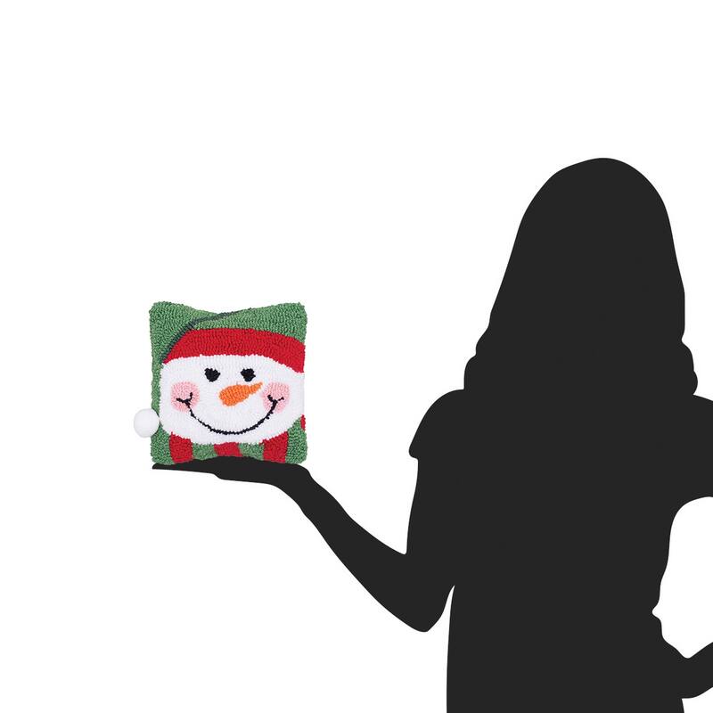 8" x 8" Happy Snowman Hooked Petite Christmas Holiday Throw Pillow