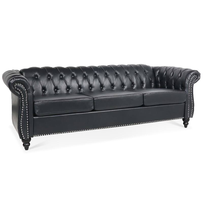 Elegant PU Leather Sofa with Birch Legs and Pocket Spring Support - 3-Seater