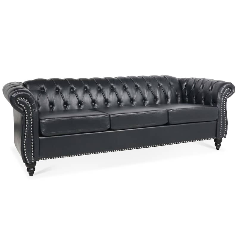 Upholstered Rolled Arm Chesterfield 3-Seater Sofa