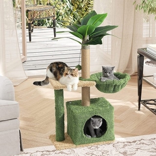 Cat Tree with Square Condo Artificial Palm Tree with Sisal