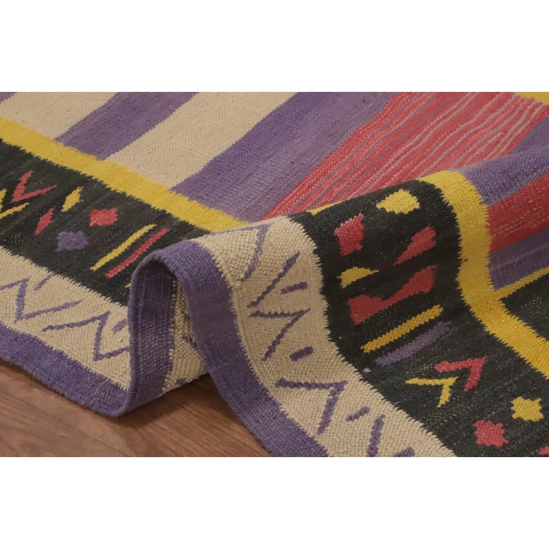 Hand Woven Oriental 100% Wool Carpet Southwestern Tribal Multi-Colored Kilim Runner Rug - 11' 5'' X 2' 7''