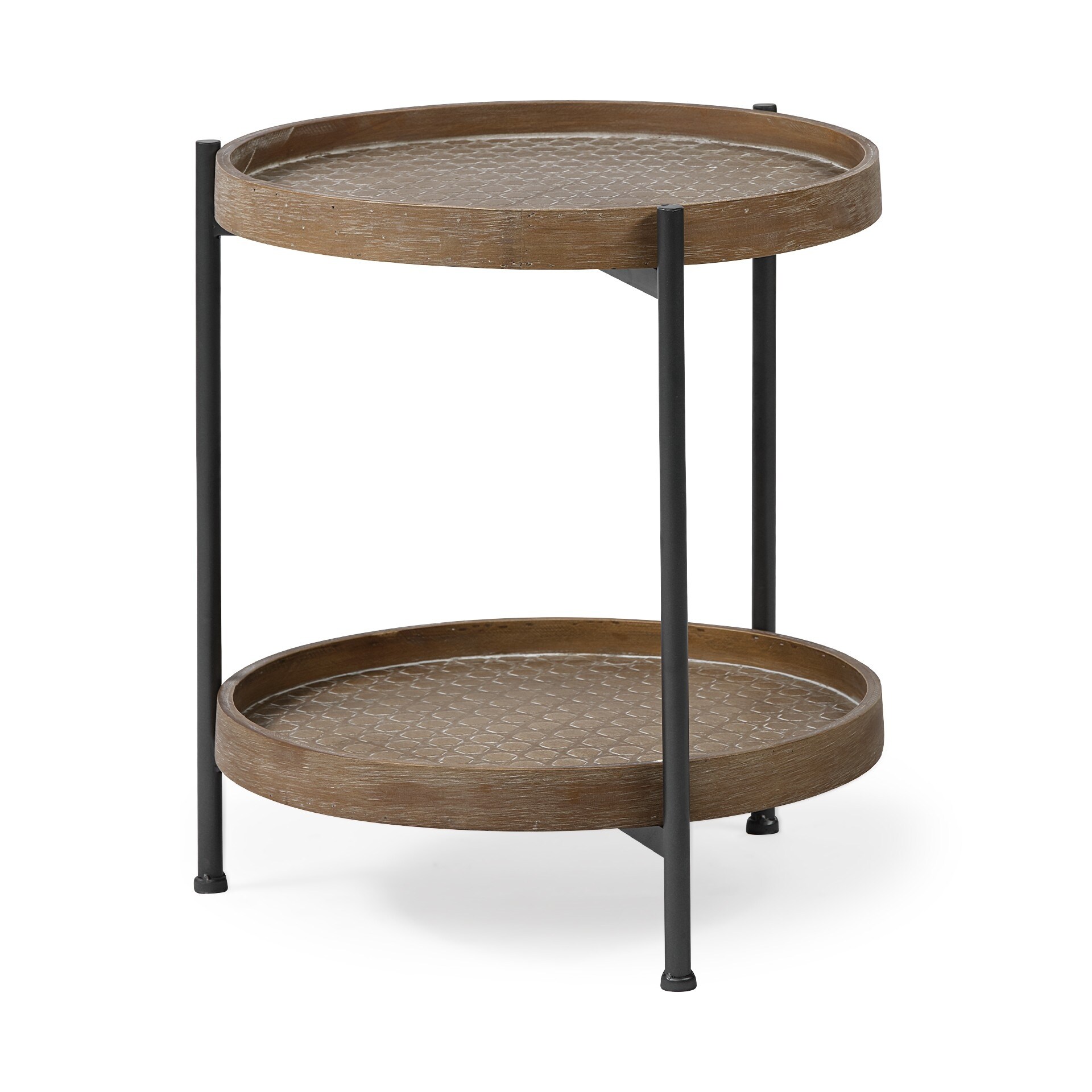Brown Double Tier Embossed End Table Brown Double Tier Embossed End Table
