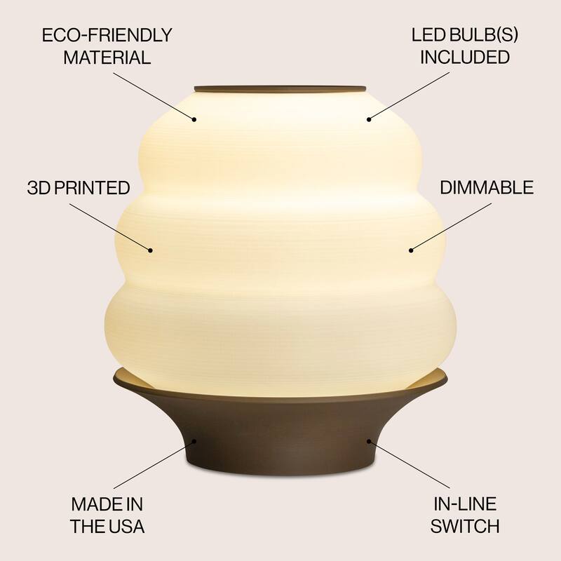 Honey Pot 12" Minimalist Classic Plant-Based PLA 3D Printed Dimmable LED Table Lamp, by JONATHAN Y