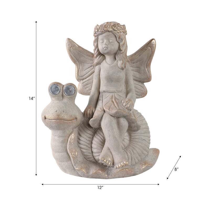 Resin Garden Statuary Fairy Sculpture Glass Orb on Tree Stump