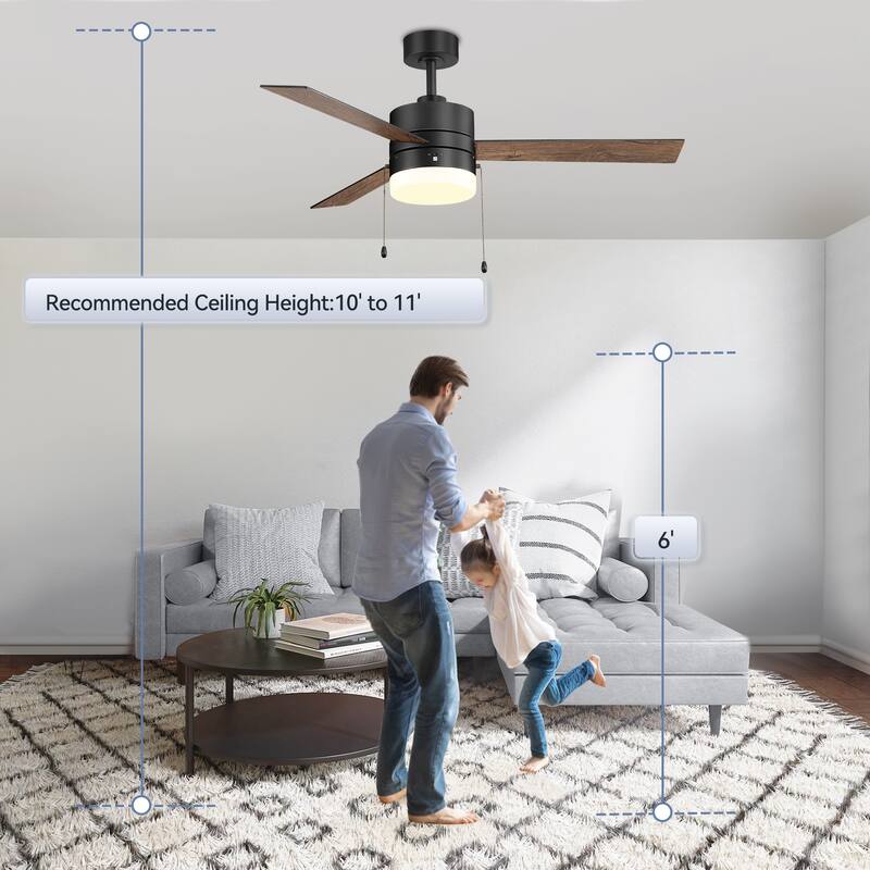 52" Traditonal Ceiling Fan with Light and Pull Chain (3 Reversible Blades)