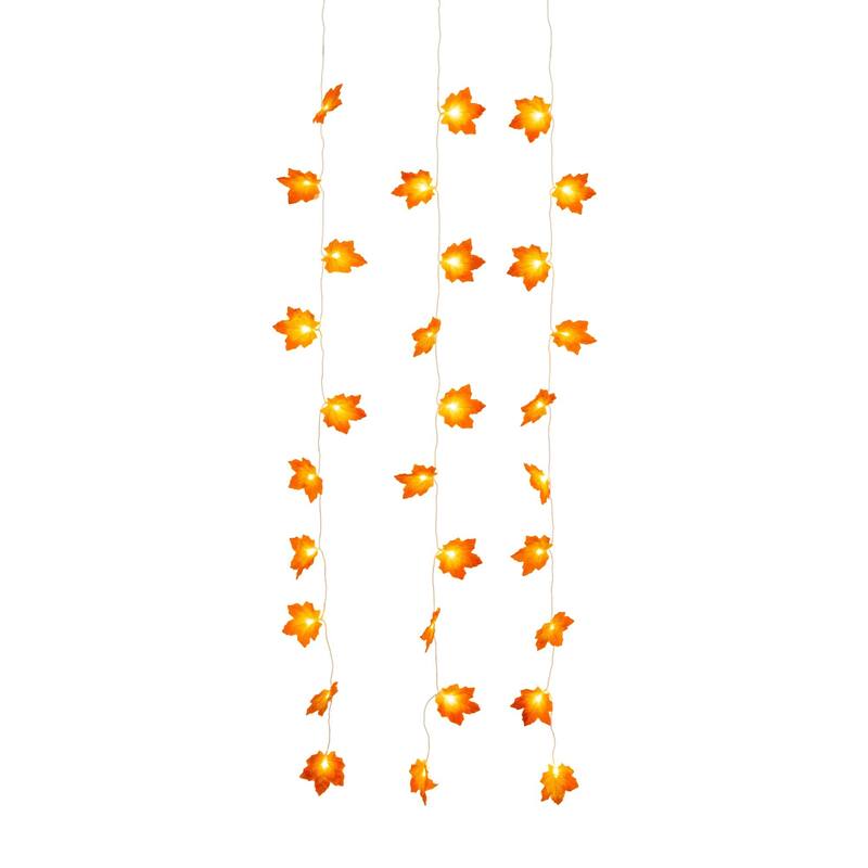 Pre-Lit Artificial Maple Leaf Fall Garlands - 5' - White LED Lights - Set of 3