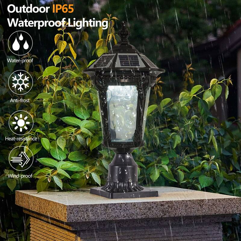 Waterproof Black Dimmable LED Outdoor Solar Post Light