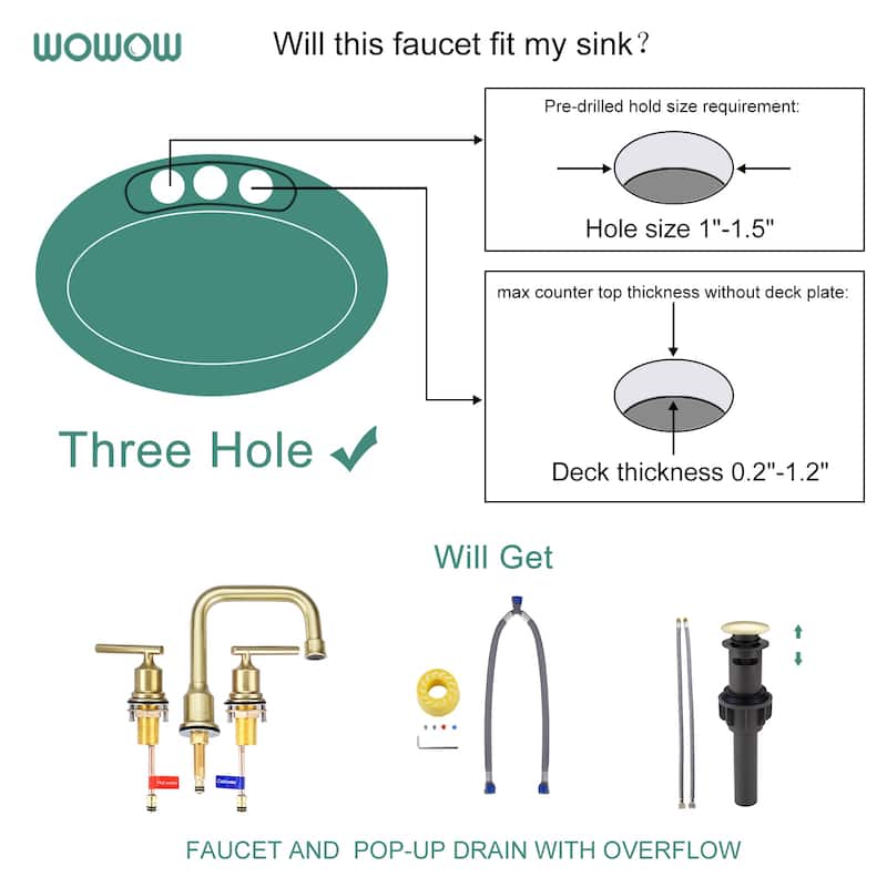 WOWOW Double Handle 8 in. Widespread Bathroom Sink Faucet