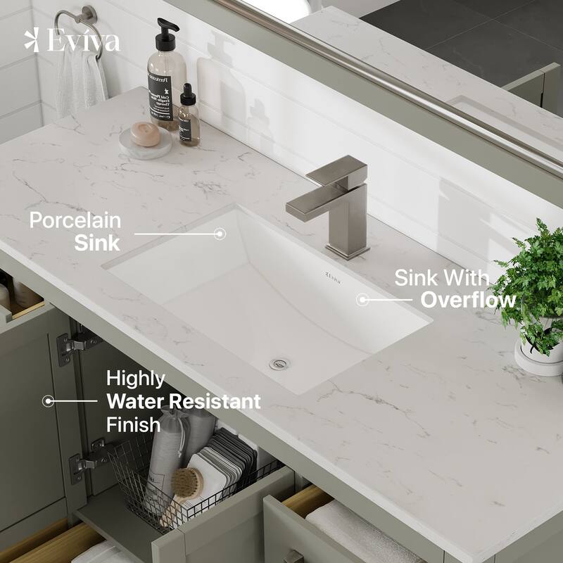 Eviva London 54"W x 21"D Bathroom Vanity with Carrara Quartz Top