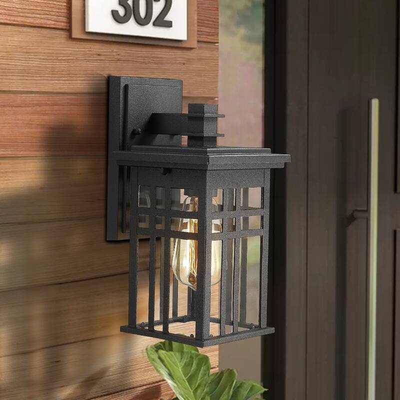 Outdoor Wall Lantern in Black/White Finish,Wall Sconce Lantern with Clear Glass