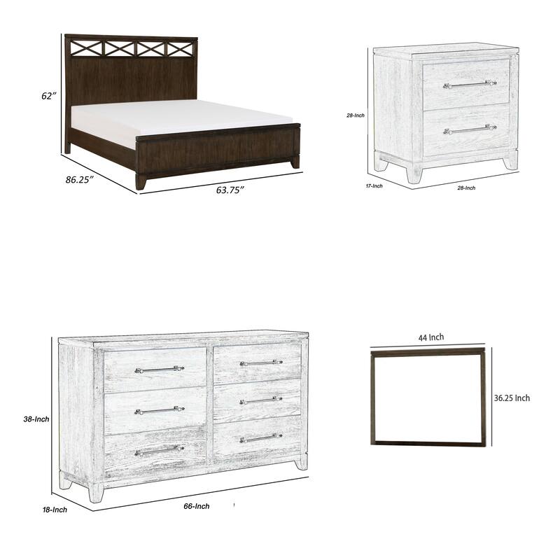 Gia Four Pc Queen Bedroom Set, X Accents on Headboard, Dark Brown Wood, Modern Style