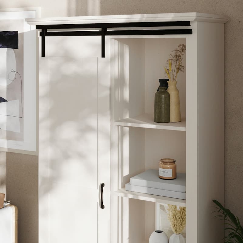Farmhouse Storage Cabinet with Adjustable Shelves and Sliding Barn Door - 16.75"D x 36.25"W x 68"H